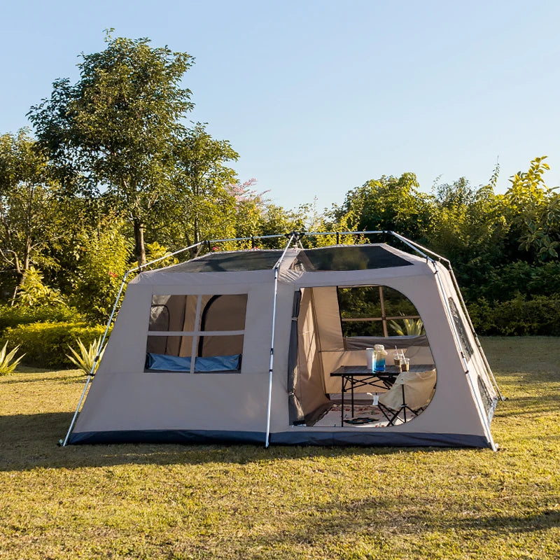 Tente tunnel de camping grand format avec auvent