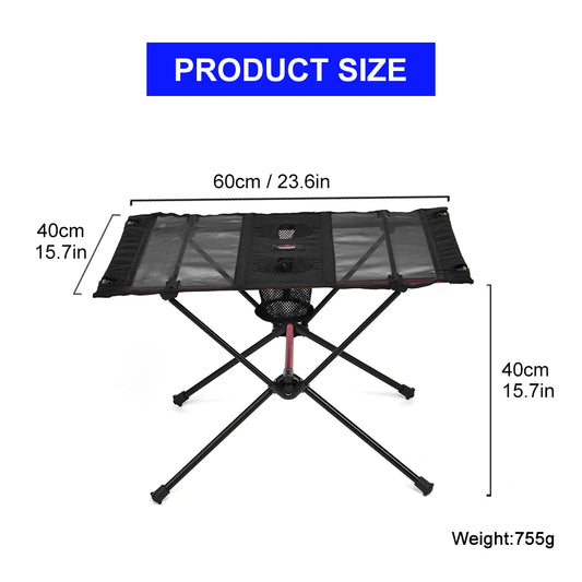 Table de camping pliante noir portable pour camping - 60x40x40cm