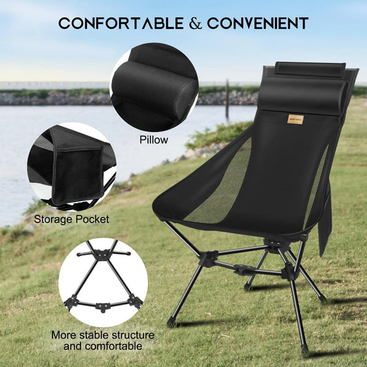 Chaise de camping pliante avec appui tête portable pour camping et randonnée