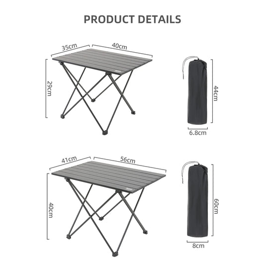 Table de camping pliante noir portable pour randonnée, pêche et camping - 40x35x29cm