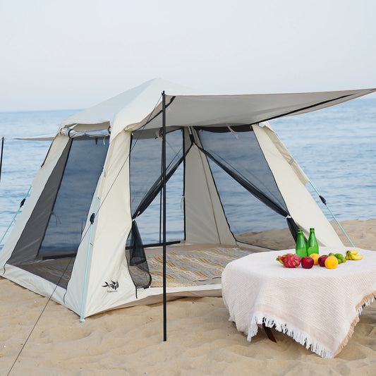 Tente de plage familiale avec auvent