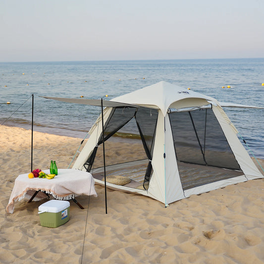 Tente de plage familiale avec auvent