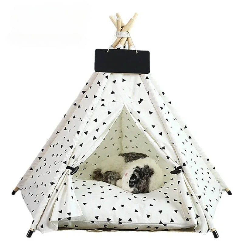 Tente pour animaux style tipi lavable avec coussin confortable